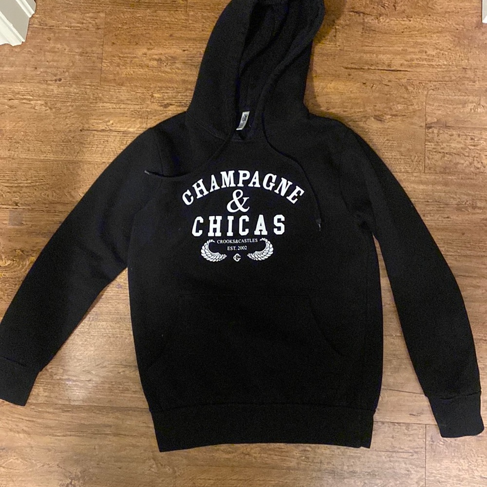 Crooks & Castles “CHAMPAGNE & CHICAS” Black Hoodie with White Writing **RARE**